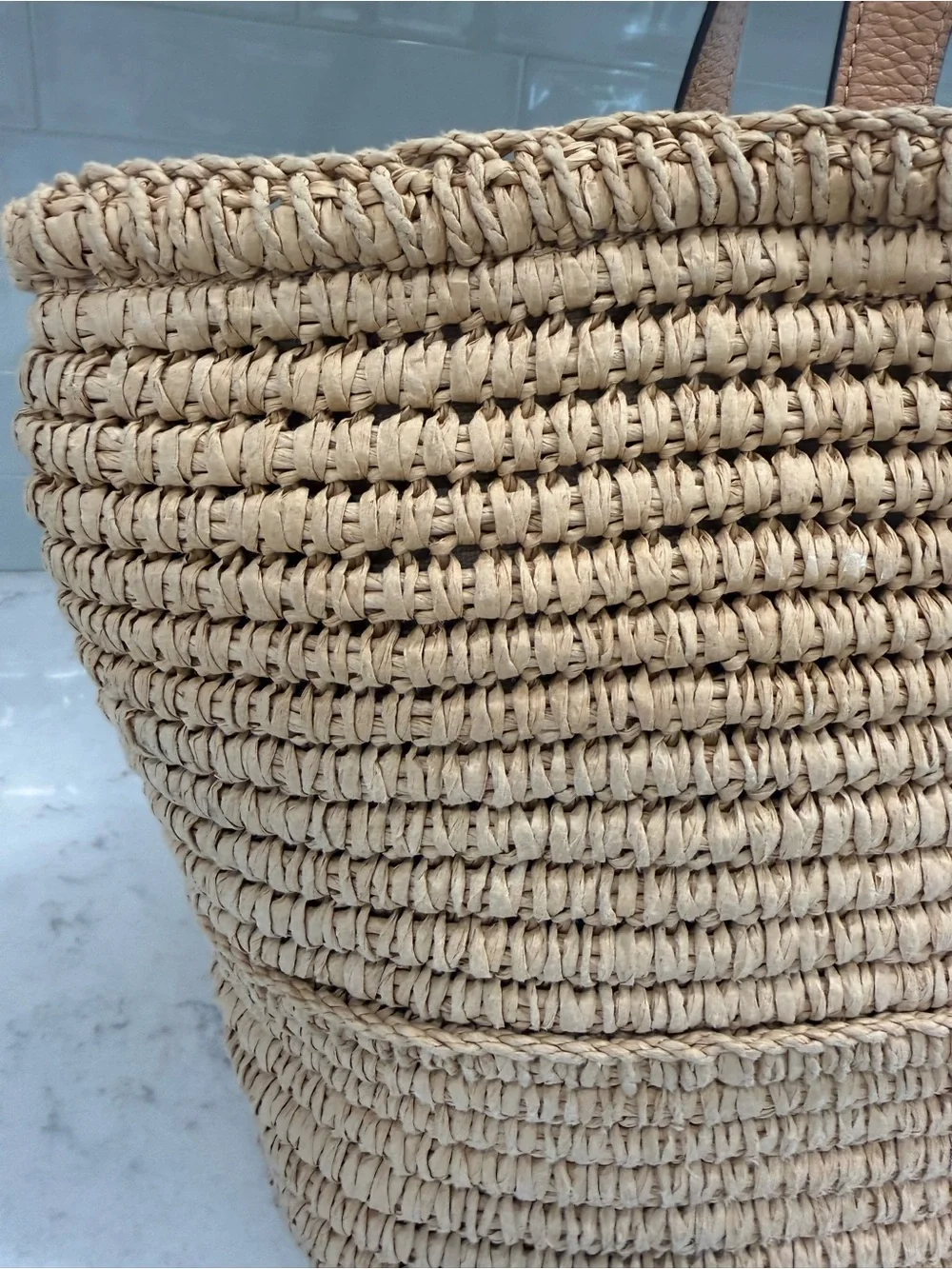 Tory Burch Woven Raffia Tote bag with Leather Tassel Trim in Tan